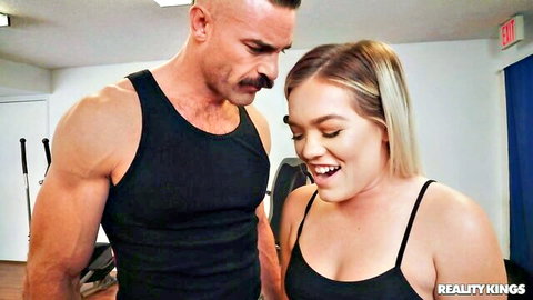 Charles Dera's gym tease with smiling busty blonde