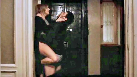 Lidia Vitale nude embrace with man in black dress, leg exposed - The Double Hour (2009)