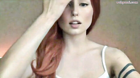 CutieWild redhead princess teasing with hand over eyes in white top