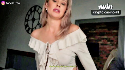 Mila Lioness in sexy off-shoulder top, stepsister short skirt tease