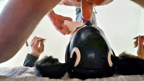 MILF in Mickey mask endures rough face fuck with big cock