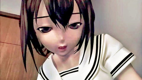 Seductive animated teen tranny in sailor school uniform, close-up face