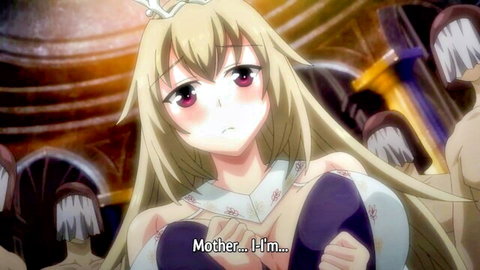 Anime blonde queen in distress surrounded by masked men in hentai gangbang setup