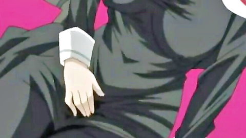Curvy anime nun in black habit posing provocatively