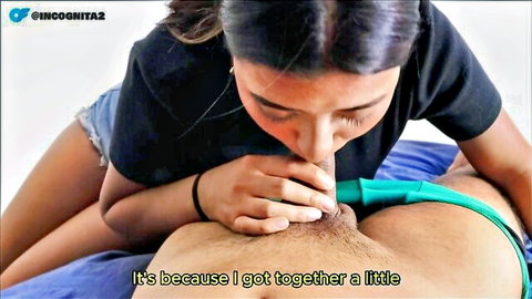 Latina amateur babe kissing and sucking hairy guy's nipples passionately POV