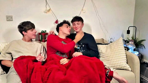 Kyle and Kam cuddle with friend in Christmas threesome tease