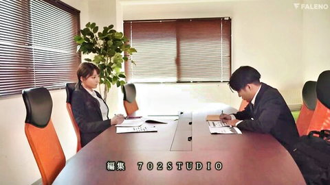 JAV star Rin in office suit at business meeting with colleague