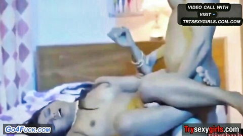 Nude Indian housewife with big tits fucked missionary by thick cock on homemade video call bed.