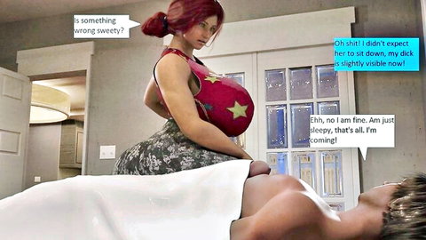 Curvy redhead stepmom with huge tits straddles guy in bed for taboo breakfast