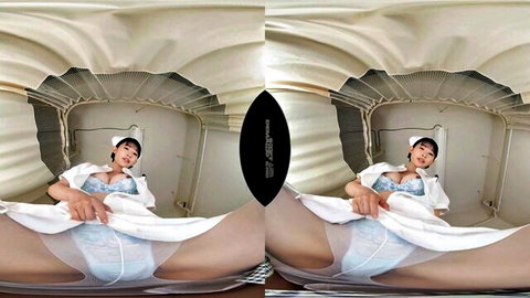 Asian nurse in white lingerie spreading legs wide in VR 180 POV