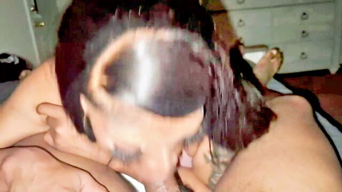 Transgender woman with red hair gives sloppy blowjob to college male