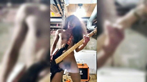 Brobee naked bass guitar solo, punk rock nude performance