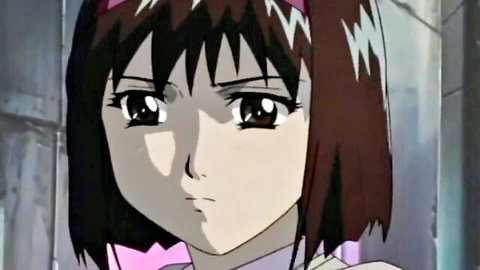 Anime girl with short black hair and red ribbon in school uniform from Oni Tensei Ep.3