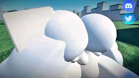 3D CGI white abstract figures fucking doggystyle outdoors with huge white cock and balls visible