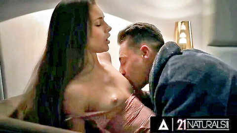 Mary Rock passionately kissed by boyfriend, exposing perky breasts in red dress