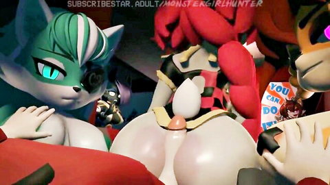 Sammy and furry monster girls run a train on you with big tits and group sex