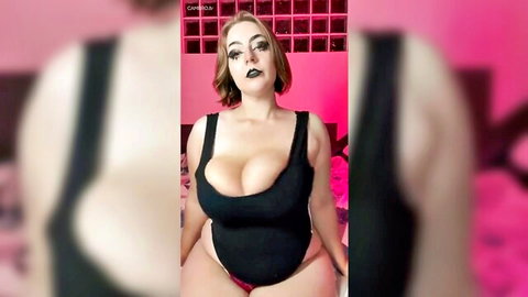 Gabis Dz shakes her massive breasts in tight black top, curvy BBW solo