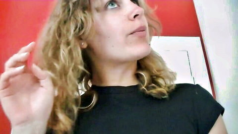 Curly blonde woman in black top for Jack and the Beanstalk roleplay