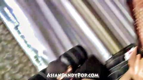 Tanned Asian girl in intense threesome double fucked and creampied on tight holes