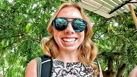 CosmicKitti petite blonde teases in sexy glasses outdoors before hotel strip