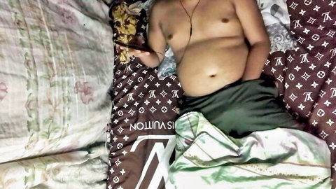 Hotjayson31 shirtless chubby guy lounging on bed eating snacks