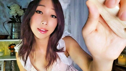 Nalbi ASMR pampering in white lingerie with cat ears, gentle care