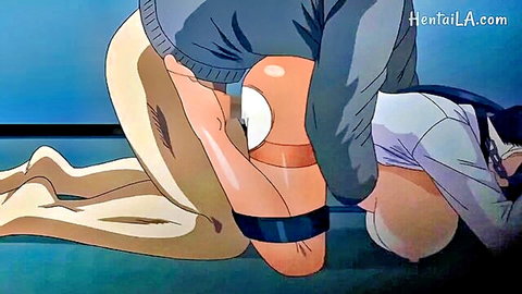 Anime girl with blue hair in sweater gets fucked doggy style by guy