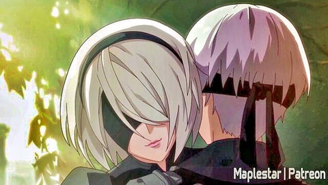 2B hugs 9S intimately in NieR Automata anime hentai animation