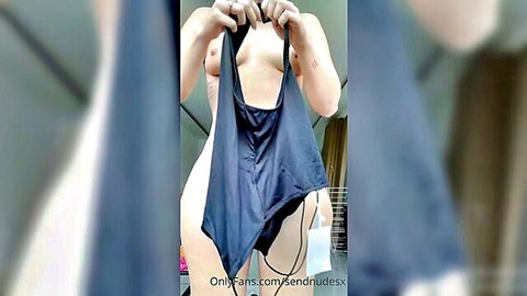 Topless Asian beauty teasing with black lingerie, bare medium breasts exposed