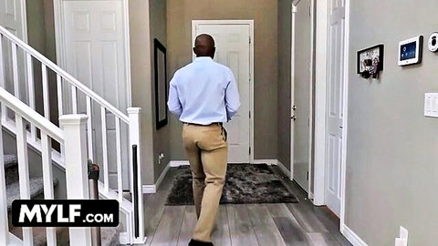 Black suited man enters home in MYLF video with Lauren Phillips stepmom BBC sharing