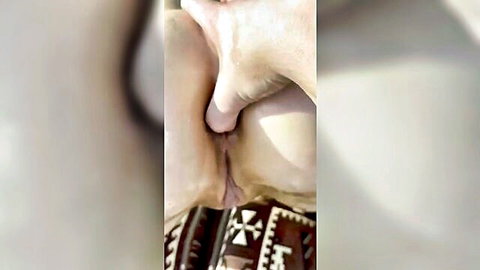 Pretty teen's close-up creampie outdoors, cum dripping from pussy