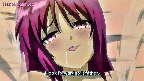 Purple-haired hentai kunoichi with ahegao face, tears, drool, awaiting father incest play