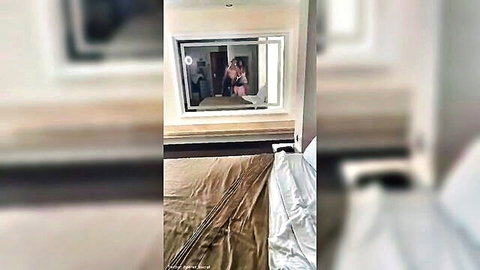 Two sexy Venezuelan blondes posing topless in lingerie before mirror