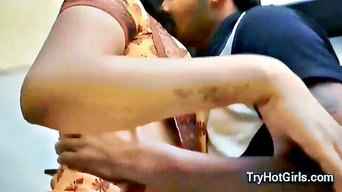 Hot Indian desi maid with big boobs in passionate embrace with lover
