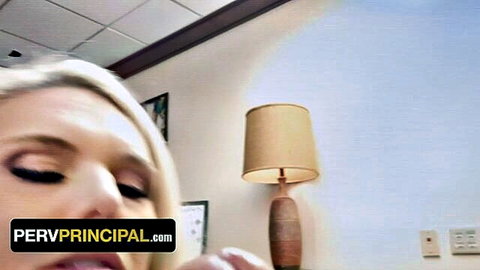 Busty blonde MILF Sydny Davis strips and sucks cock in principal's office