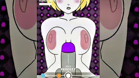 Cute anime blonde with big tits titfucking purple dildo, hentai style