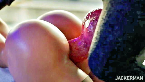 Close-up of woman's big round ass and spread pink pussy dripping creampie cum