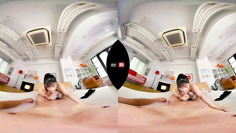 Japanese woman in steamy VR missionary sex with partner, nude intimate play