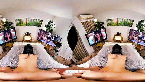 Asian nude woman spreading legs exposing pussy from behind