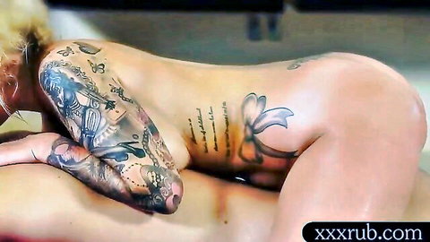 Daisy Monroe tattooed blonde masseuse with huge boobs pounded doggy style