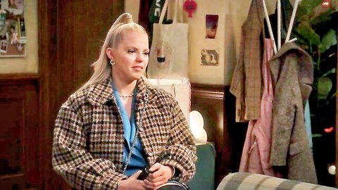 Reneé Rapp in checkered jacket, blonde ponytail, from The Sex Lives of College Girls hot scenes