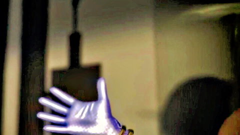 Shemale hentai Shishiro as Wonder Woman in glowing purple glove hand pose