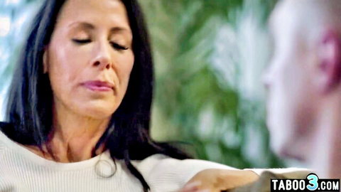 Reagan Foxx as mature stepmom gazing intimately at stepson