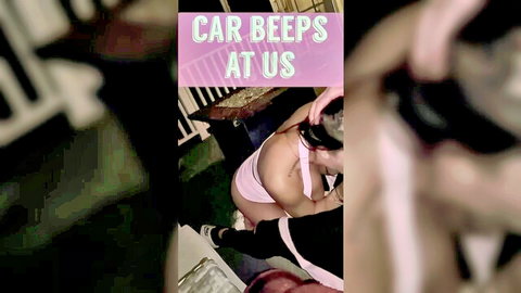 EL Swallow fitness model in pink lingerie bends over outdoors as car beeps