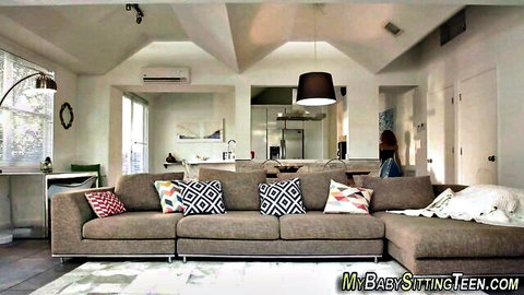 Black babysitter in cozy living room, EboBlack adult scene