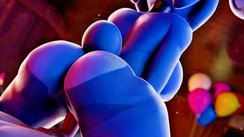 Animated blue bunny girl with shiny big ass and balloons in naughty pose