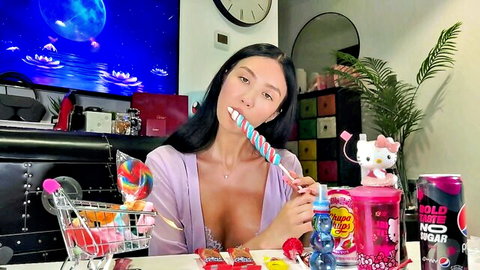 MeiLee beautiful Asian sucking lollipop in ASMR