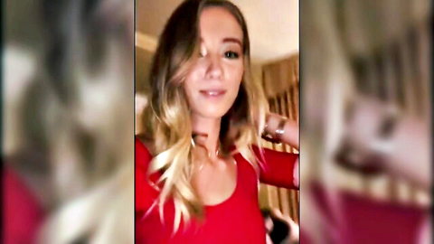 Blonde college babe in red top, teasing for massive BBC gangbang