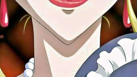 Seductive blonde anime MILF in elegant maid dress close-up