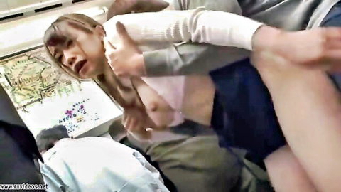 Japanese woman exposed and fingered in crowded subway train
